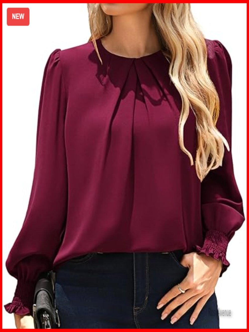 Women's Long Sleeve Pleated Blouse Business Casual Tunic Top